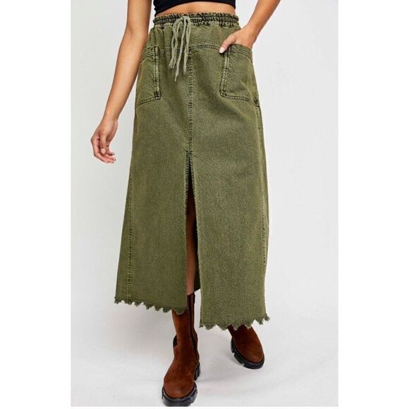 NWT FREE PEOPLE Sz L WOKE UP LIKE THIS DENIM MAXI SKIRT - Picture 2 of 5